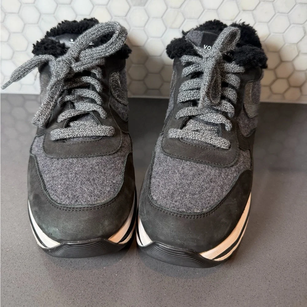 Voile Blanche Maran Fur Leather Shearling Platform Sneakers Black & Grey Sz 39